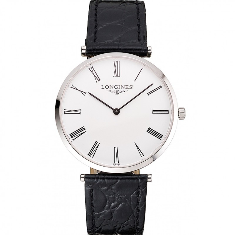 Suiza Longines Grande Classique Blanco Dial correa de cuero de los