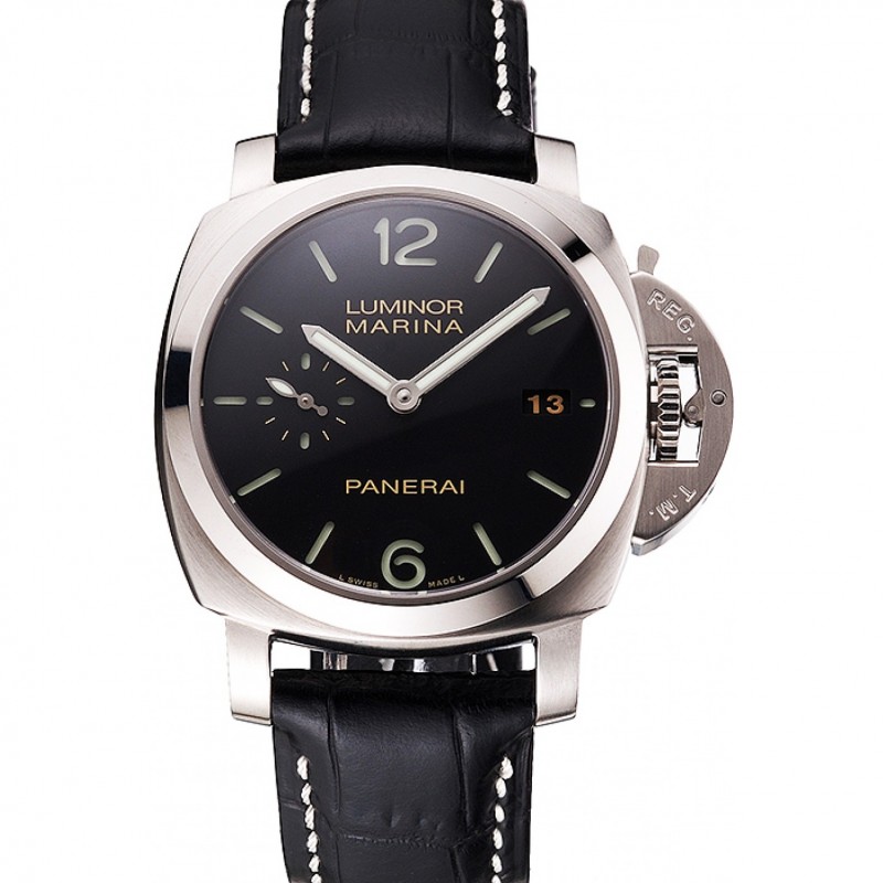 Suiza Panerai Luminor Marina Fecha Negro Dial correa de cuero caja