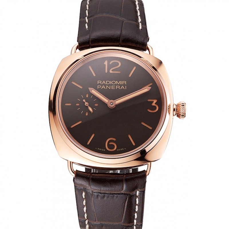 Suiza Panerai Oro Rosso Brown Dial correa de cuero de la caja de