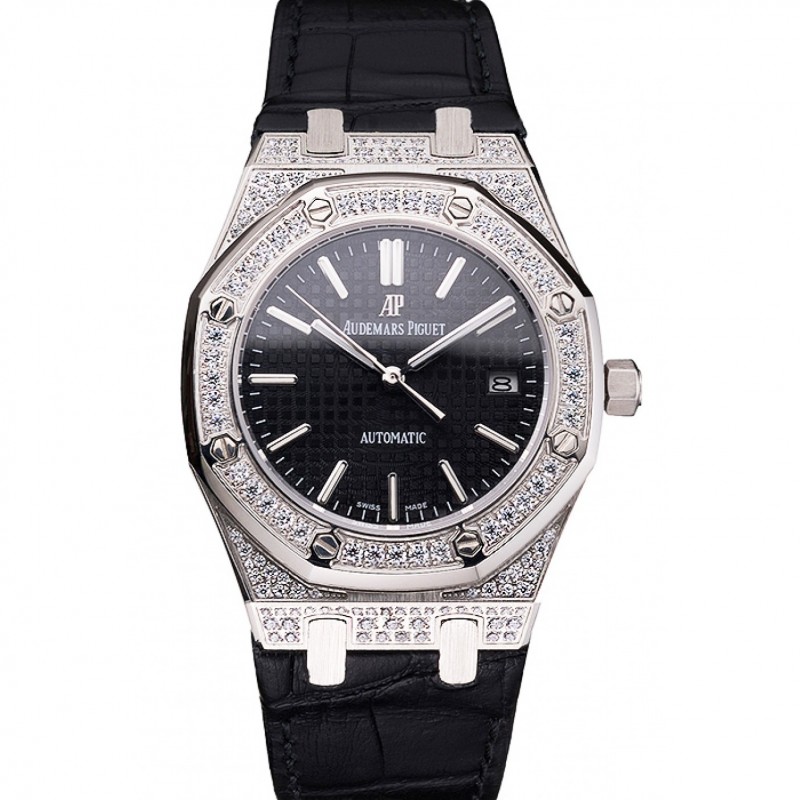 Suiza Audemars Piguet Royal Oak Negro caja de acero con diamantes