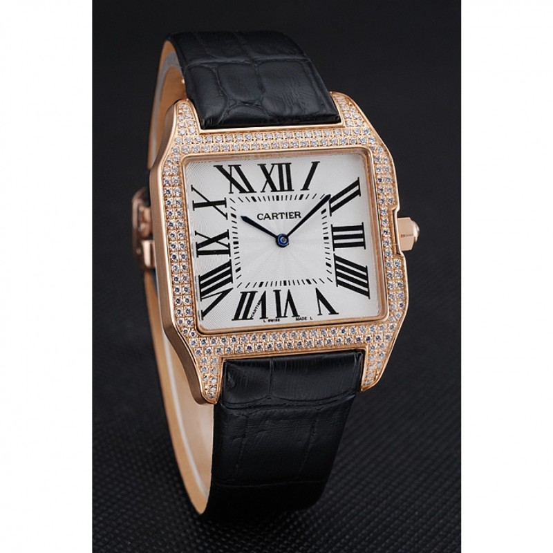 Cartier Santos 100 Diamond Bisel De Oro Rosa 621925 Replicas