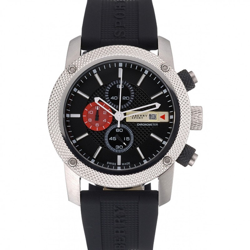 Ronda Burberry Sport Cronógrafo Blanco Caja Negro Dial Negro Pulsera Caucho  622618 – Replicas relojes suizos